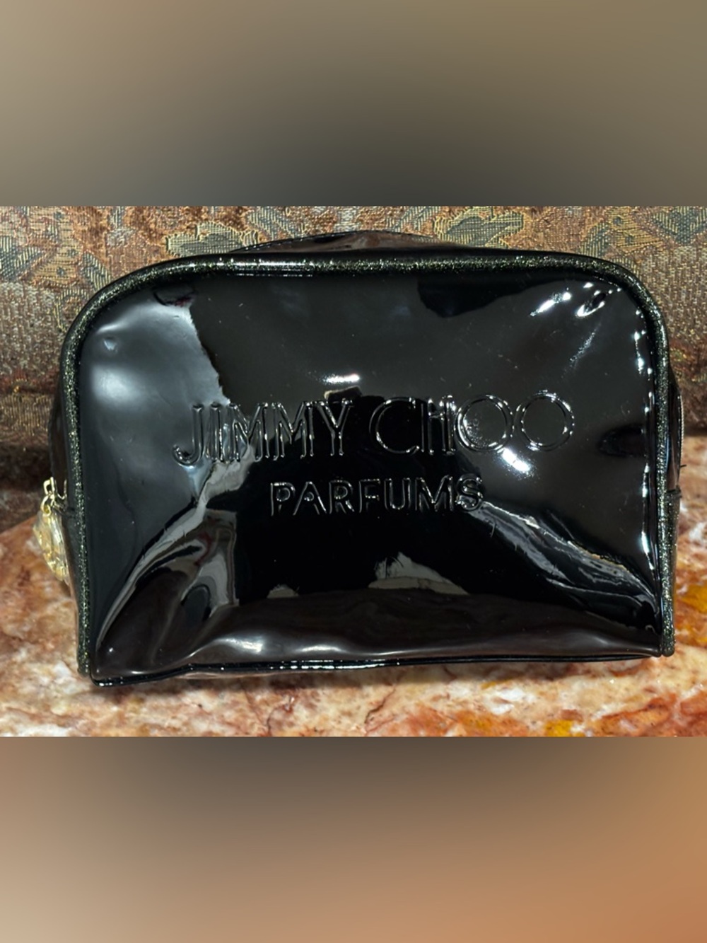 Jimmy Choo Black Patent Logo Cosmetic Pouch